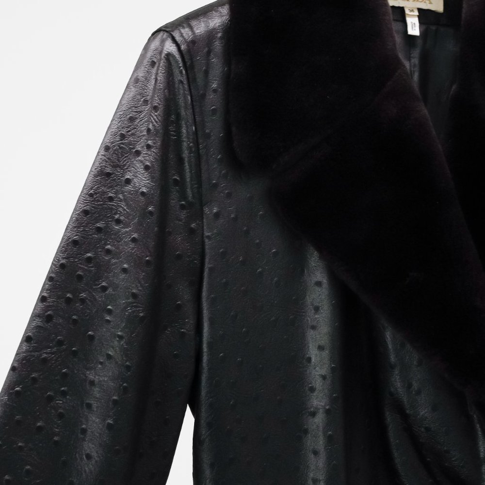 *SOLD* Escada Black Mink Collar Trench Coat - Picture 7 of 16